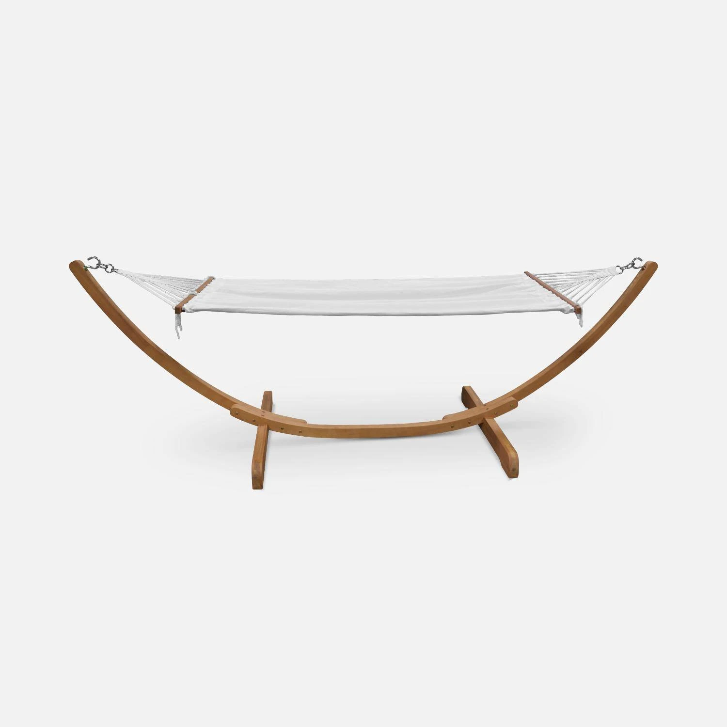 Hamac Sur Pieds En Bois, Toile En Coton Couleur : Blanc 5 Hamac Sur Pieds En Bois, Toile En Coton Couleur : Blanc – Image 5
