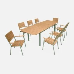 Table De Jardin Extensible Bois Et Aluminium 190/253 Cm, 8 Chaises Empilables -Meubles Boutique ecxtp190r8seggy c20e01dd7a50de641f37b2e7793435de