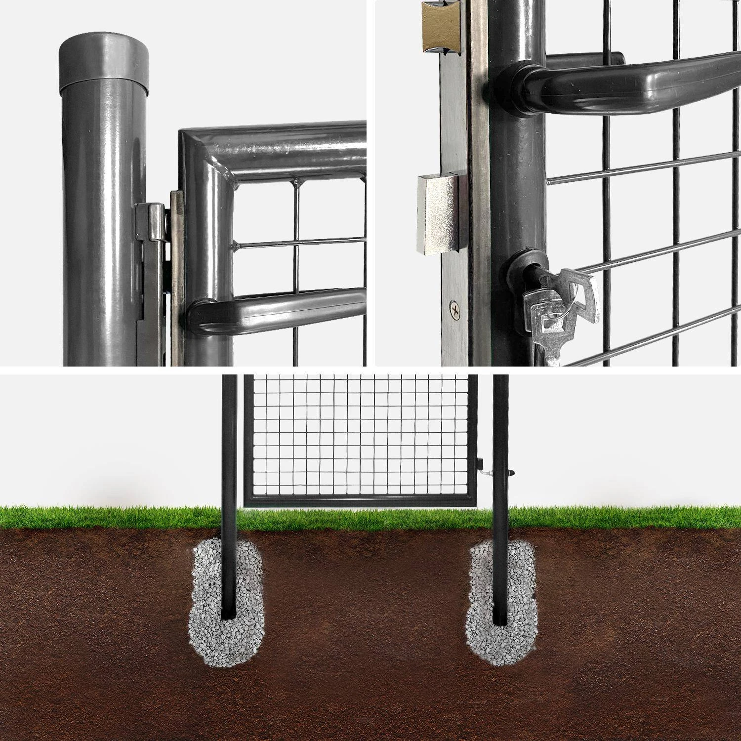 Portillon De Jardin En Métal Avec Serrure Et Poignée, 150x100cm. Couleur : Anthracite 2 Portillon De Jardin En Métal Avec Serrure Et Poignée, 150x100cm. Couleur : Anthracite – Image 2