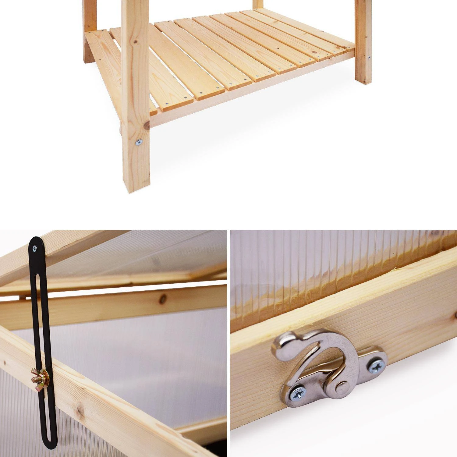 Carré Potager Sur Pieds En Bois Et Serre 80x60x109cm 2 Carré Potager Sur Pieds En Bois Et Serre 80x60x109cm – Image 2