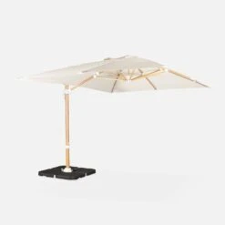 Parasol Déporté Rectangulaire 3x4m, Mât Effet Bois + Dalles à Lester 50x50cm Couleur : Ecru