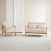 Banquette 2 Places + Fauteuil En Bois Et Tissu Bouclette