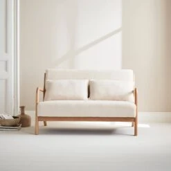 Banquette Scandinave 2 Places En Bois Et Tissu Bouclette