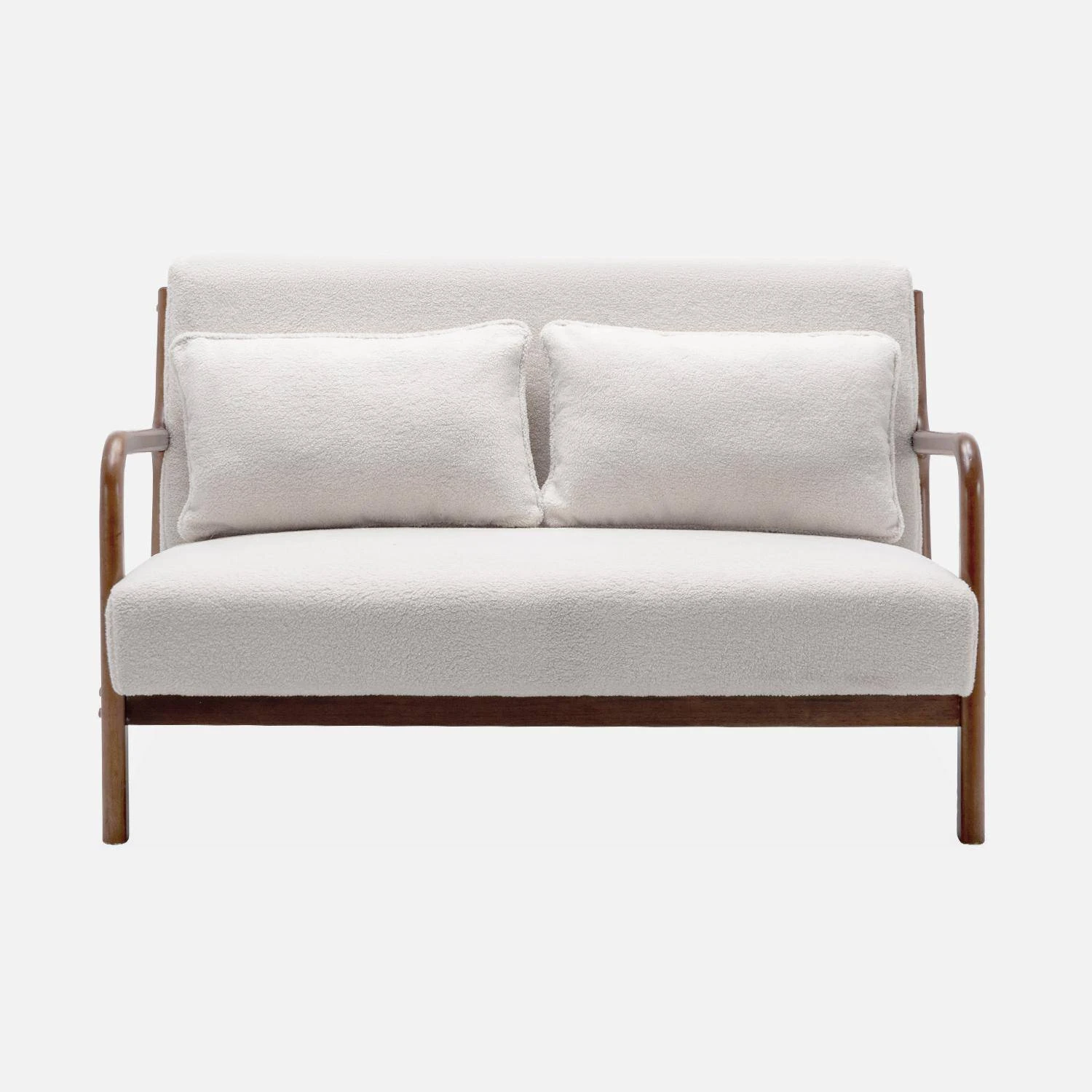 Banquette 2 Places + Fauteuil Bouclette En Bois D'hévéa Teinté Noyer Clair 7 Banquette 2 Places + Fauteuil Bouclette En Bois D'hévéa Teinté Noyer Clair – Image 7