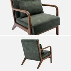 Fauteuil Scandinave Velours Et Bois D'hévéa Teinté Noyer Clair Couleur : Kaki -Meubles Boutique iacscalwlvvkak 300ea1d6b1a2d53db6d5b00638cda127