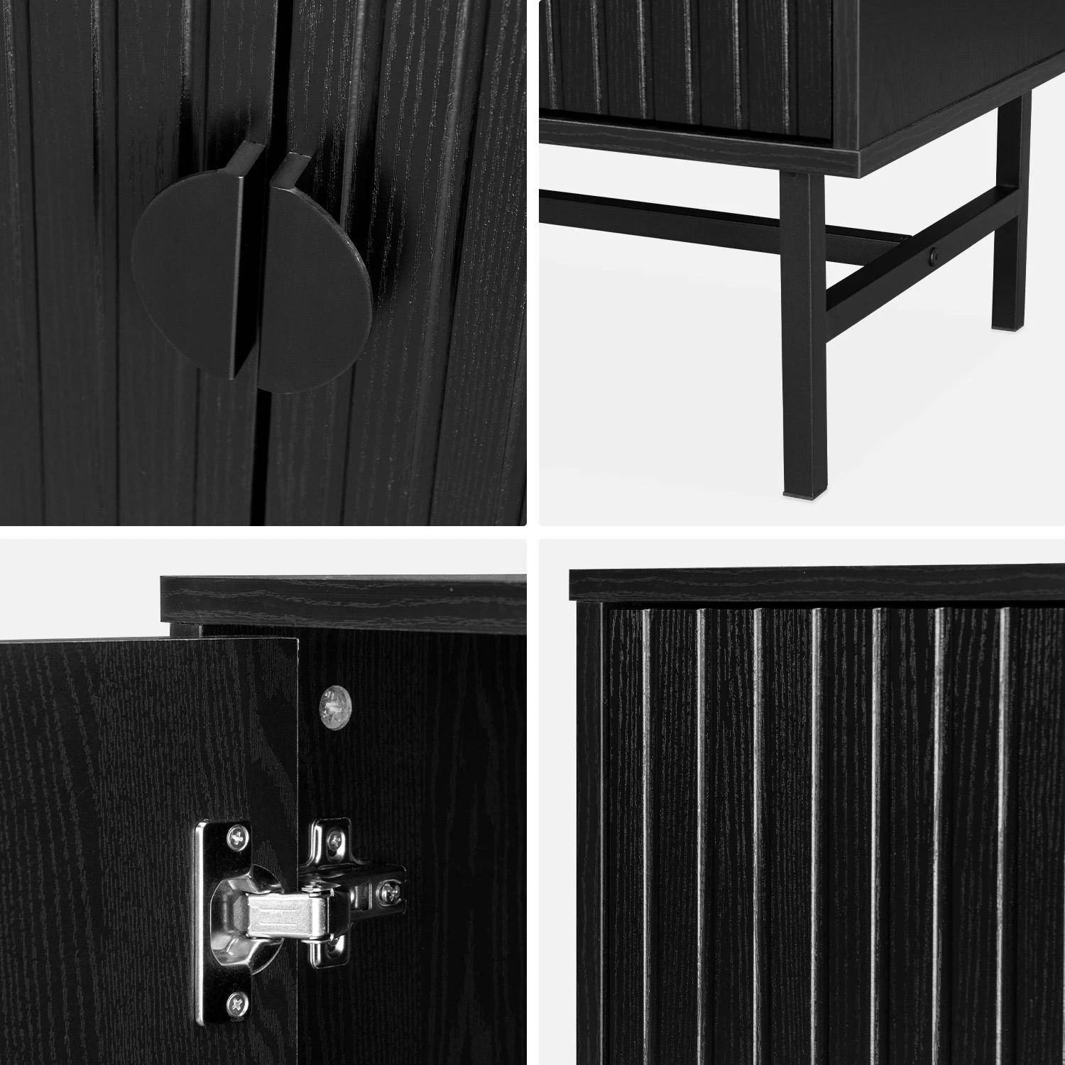 Buffet Effet Bois Rainuré Noir 4 Portes 157,5 Cm 7 Buffet Effet Bois Rainuré Noir 4 Portes 157,5 Cm – Image 7