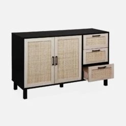Buffet Scandinave Effet Bois Et Cannage 2 Portes 120 Cm -Meubles Boutique ibcanbuffet c31eeedc8392eac3022f1421abc26068