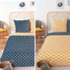 Parure De Lit Réversible 2 Places Imprimé Fleurs De Lotus En Microfibre -Meubles Boutique ibedpmc240loux c332a417ea34115bd8652727bdde7b5a