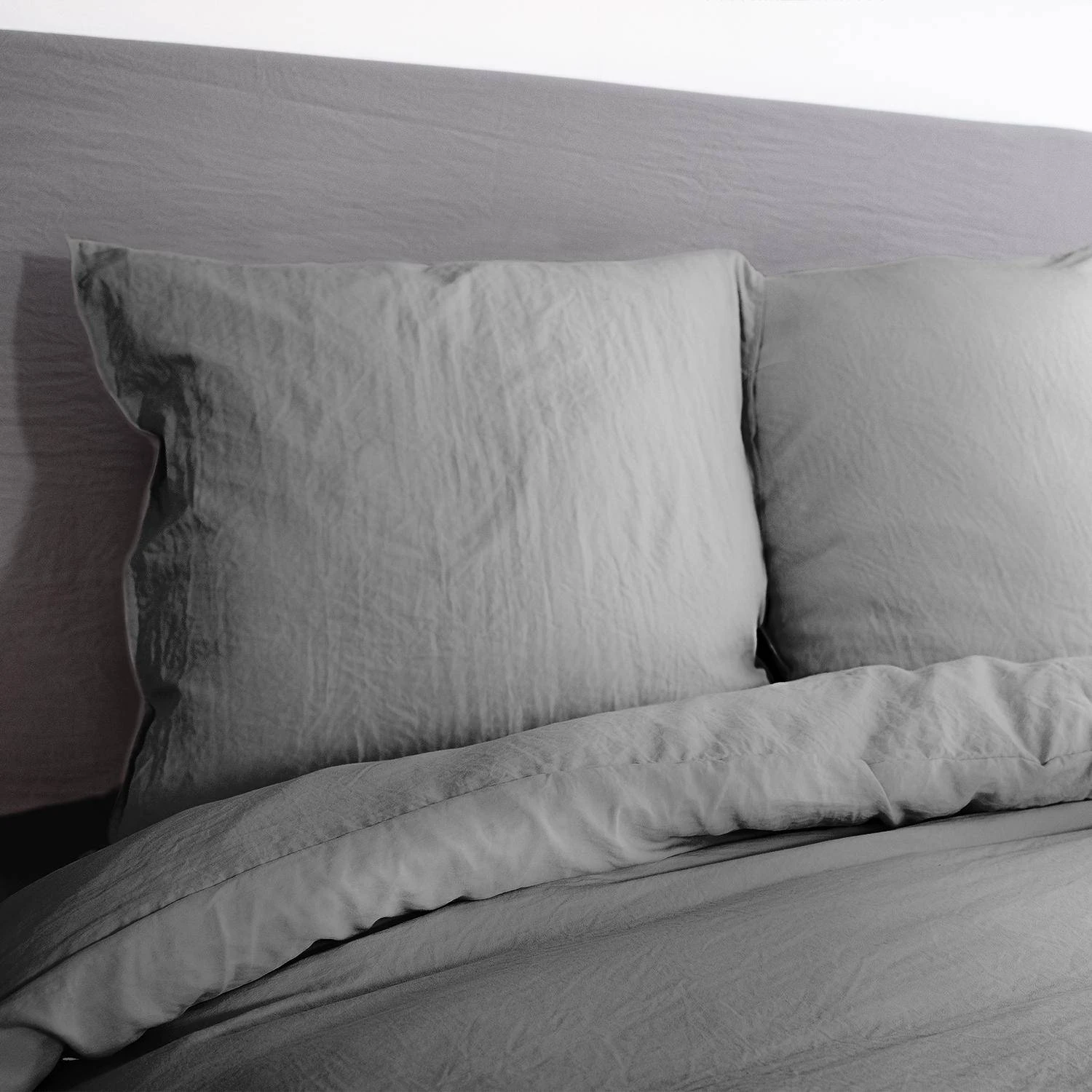 Parure De Lit 2 Places Microfibre Lavée Anthracite 2 Parure De Lit 2 Places Microfibre Lavée Anthracite – Image 2