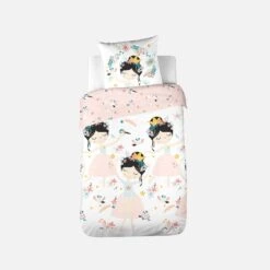 Parure De Lit Réversible 1 Place Imprimé Princesse Et Oiseaux En Polycoton -Meubles Boutique ibedpol140dia 76a49a3c98de5f4b57561fac31a1914c