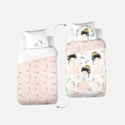 Parure De Lit Réversible 1 Place Imprimé Princesse Et Oiseaux En Polycoton -Meubles Boutique ibedpol140dia 8dc9f5d3b83b8134e9353d47975f8649