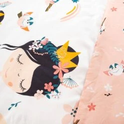 Parure De Lit Réversible 1 Place Imprimé Princesse Et Oiseaux En Polycoton -Meubles Boutique ibedpol140dia 9a9fc27333cc25b4a83ce13b9ddd18a5