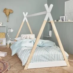 Lit Tipi Enfant 90 X 190 Cm En Pin Naturel, Sommier Inclus Couleur : Blanc