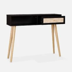 Console Scandinave Effet Bois Et Cannage Couleur : Noir -Meubles Boutique iboconsolebk 7c149b752d3b44b09861ec03c5b7eebd