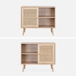 Buffet Scandinave Effet Bois Et Cannage 1 Porte 80 Cm Couleur : Naturel -Meubles Boutique ibosideboardm 666b461b0e0cb255e471a39bb5a33e65