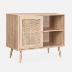 Buffet Scandinave Effet Bois Et Cannage 1 Porte 80 Cm Couleur : Naturel -Meubles Boutique ibosideboardm eb0a75199112271ef5b6e70f2b7d368a