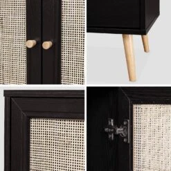 Buffet Scandinave Effet Bois Et Cannage 2 Portes 150 Cm Couleur : Noir -Meubles Boutique ibosideboaxlbk b20466d56ce8463d62dcacbfe721df6f
