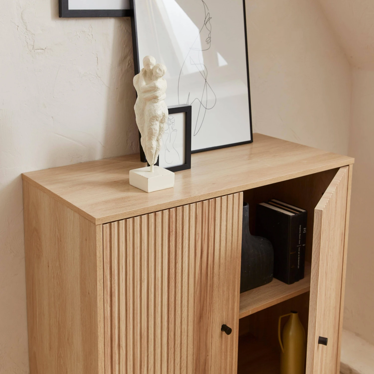 Buffet Effet Bois Rainuré 2 Portes 83,5 Cm 3 Buffet Effet Bois Rainuré 2 Portes 83,5 Cm – Image 3