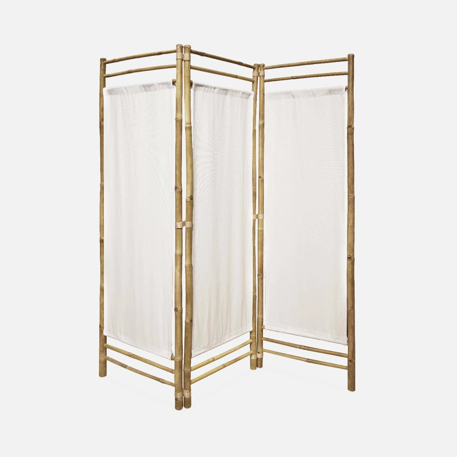 Paravent Pliable Bambou Et Toile Blanche 4 Paravent Pliable Bambou Et Toile Blanche – Image 4