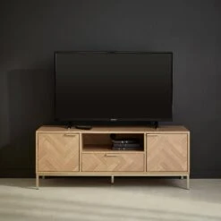 Meuble TV Décor Chevrons Effet Bois 120cm