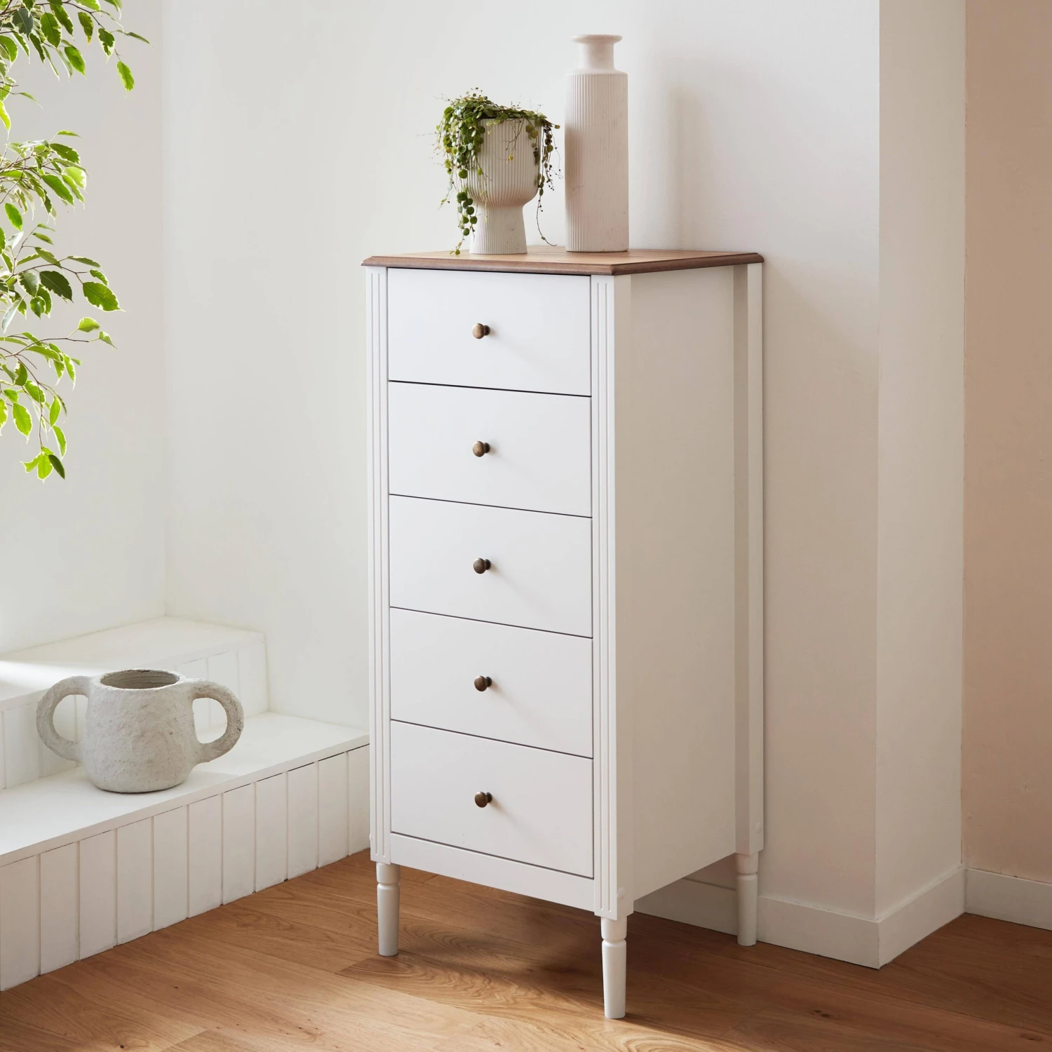 Chiffonnier 5 Tiroirs Placage Bois De Frêne 2 Chiffonnier 5 Tiroirs Placage Bois De Frêne – Image 2