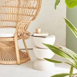 Table D'appoint, Bout De Canapé, Table De Chevet En Métal, Ø32 X H 46.5cm Couleur : Crème