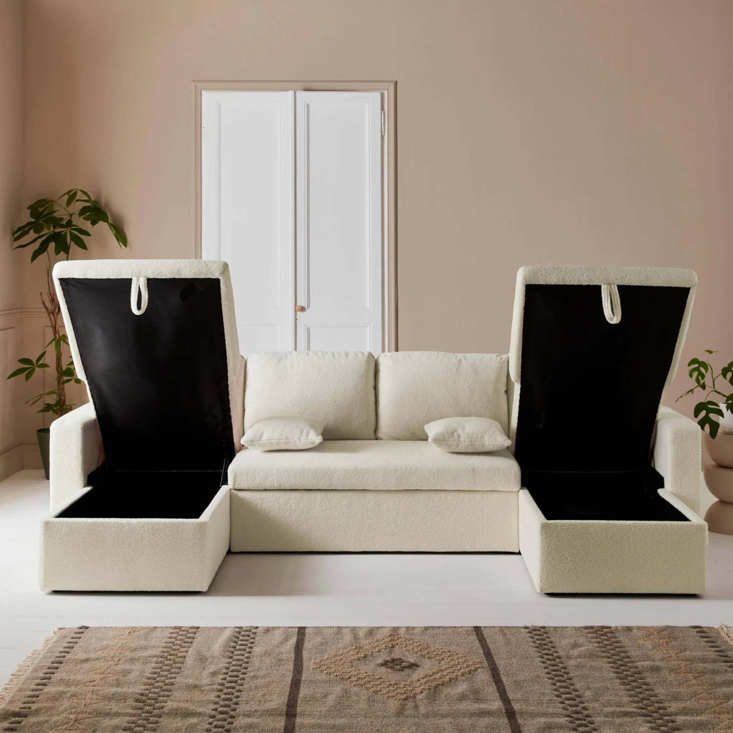 Canapé Panoramique Convertible 4 Places Tissu Bouclette 3 Canapé Panoramique Convertible 4 Places Tissu Bouclette – Image 3