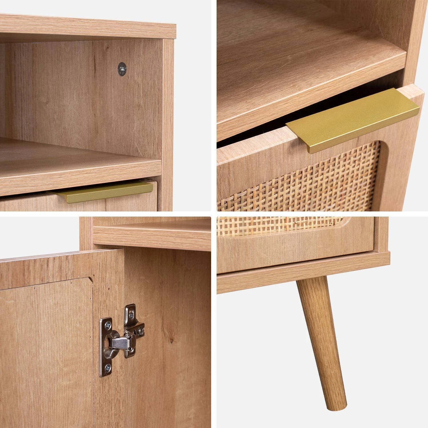 Lot De 2 Tables De Chevet Décor Bois, Cannage Arrondi 5 Lot De 2 Tables De Chevet Décor Bois, Cannage Arrondi – Image 5