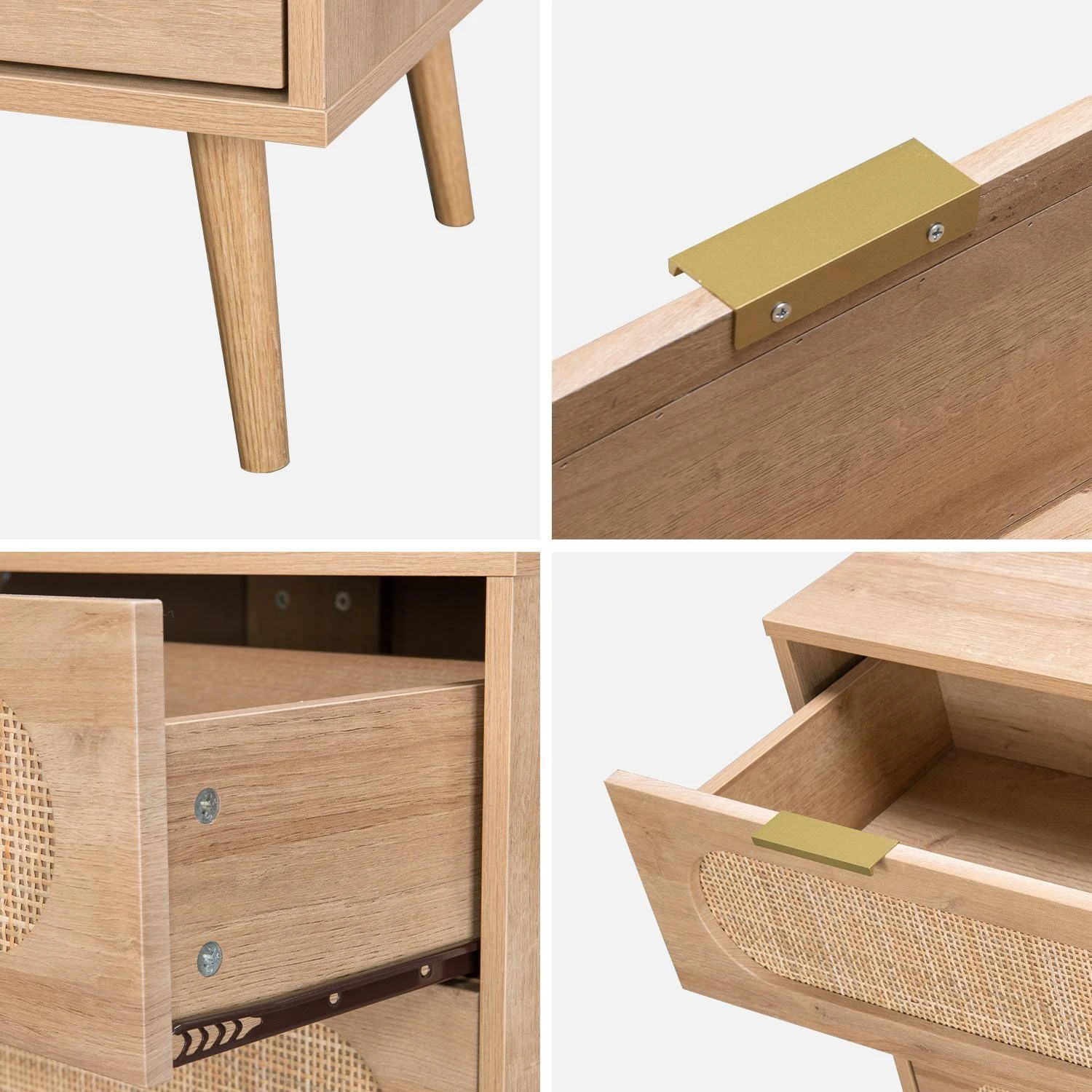 Commode Décor Bois Et Cannage Arrondi 3 Tiroirs 4 Commode Décor Bois Et Cannage Arrondi 3 Tiroirs – Image 4