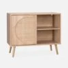 Buffet Scandinave Décor Bois Et Cannage Arrondis 1 Portes 80cm