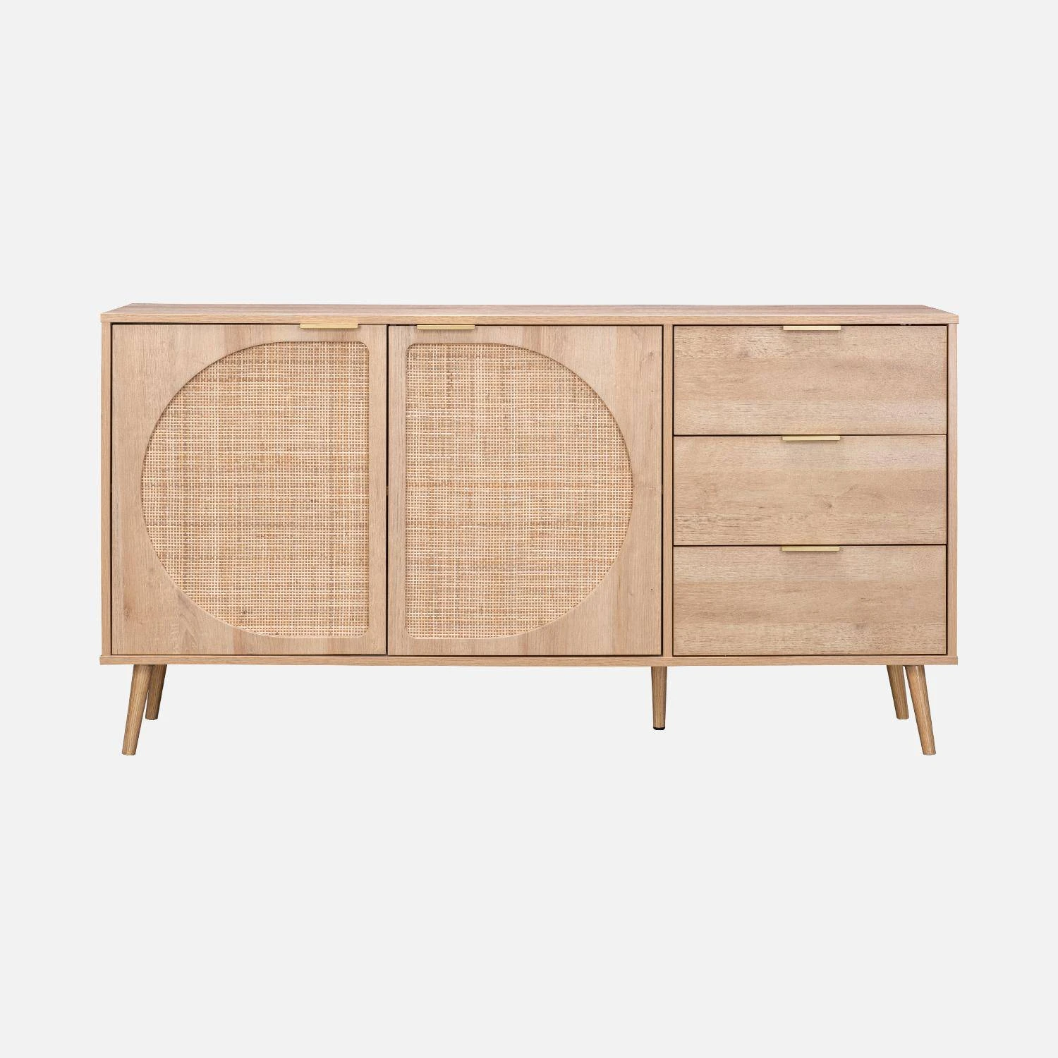 Buffet De Rangement Décor Bois Et Cannage Arrondi 2 Portes, 3 Tiroirs 150 Cm 2 Buffet De Rangement Décor Bois Et Cannage Arrondi 2 Portes, 3 Tiroirs 150 Cm – Image 2