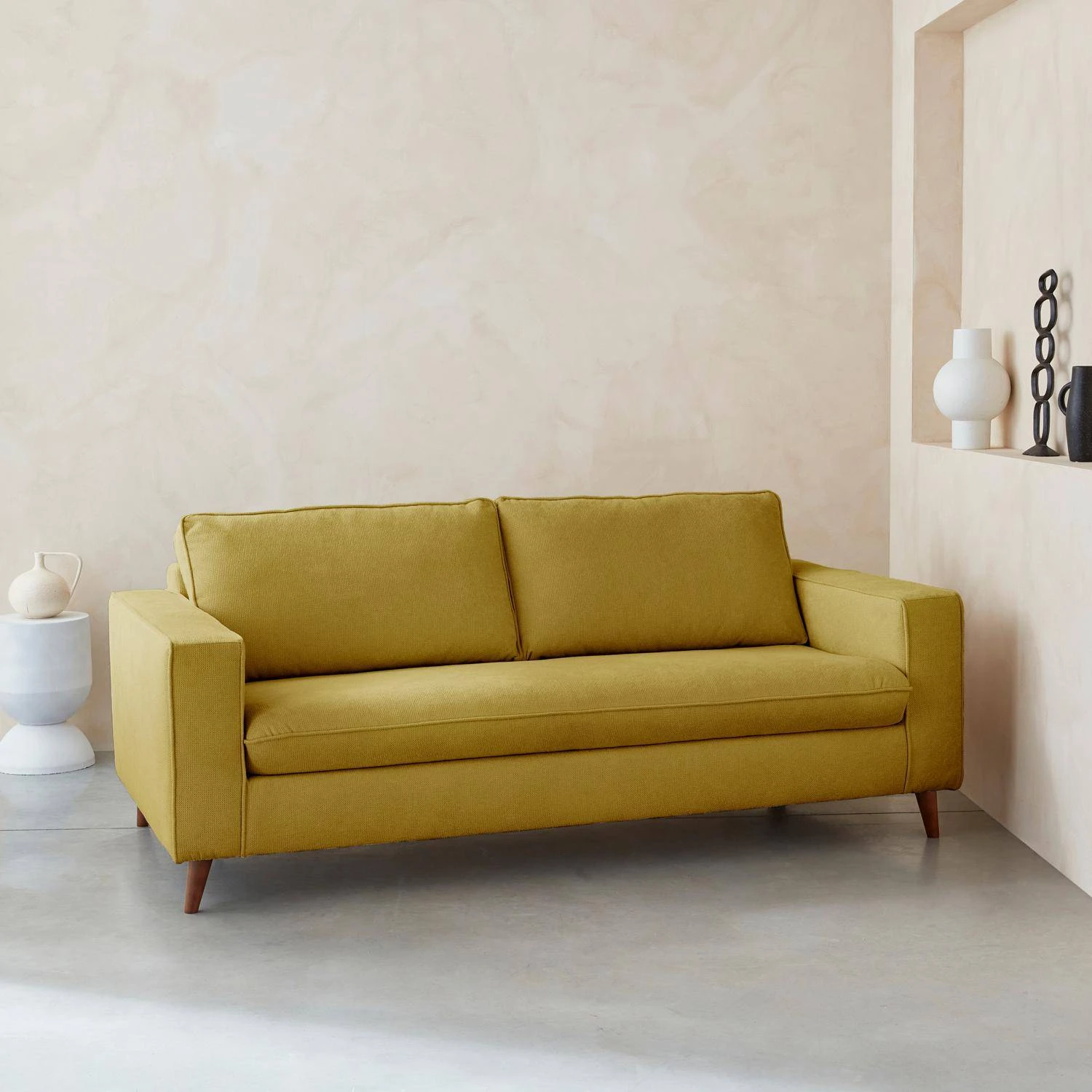 Canapé Lit Convertible 3 Places Avec Matelas 12cm - Fabriqué En France Couleur : Moutarde 2 Canapé Lit Convertible 3 Places Avec Matelas 12cm - Fabriqué En France Couleur : Moutarde – Image 2