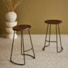 Tabouret De Bars Bois De Manguier Et Acier, Repose Pieds, 65cm (lot De 2) Couleur : Teinté Noyer