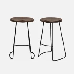 Tabouret De Bars Bois De Manguier Et Acier, Repose Pieds, 65cm (lot De 2) Couleur : Teinté Noyer -Meubles Boutique ijabst65x2wal d624690f7269c2744fdec53f79cba5f0