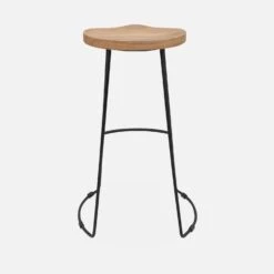 Tabouret De Bar Bois De Manguier Et Acier, Repose Pieds, 75cm (lot De 2) Couleur : Naturel -Meubles Boutique ijabst75x2oak 22021dd0c73c113a51791acc5c4253e9