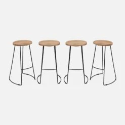 Tabouret De Bar Bois De Manguier Et Acier, Repose Pieds, 75cm (lot De 4) Couleur : Naturel -Meubles Boutique ijabst75x4oak e70e5bacafc9c23d85285ece6a55858e