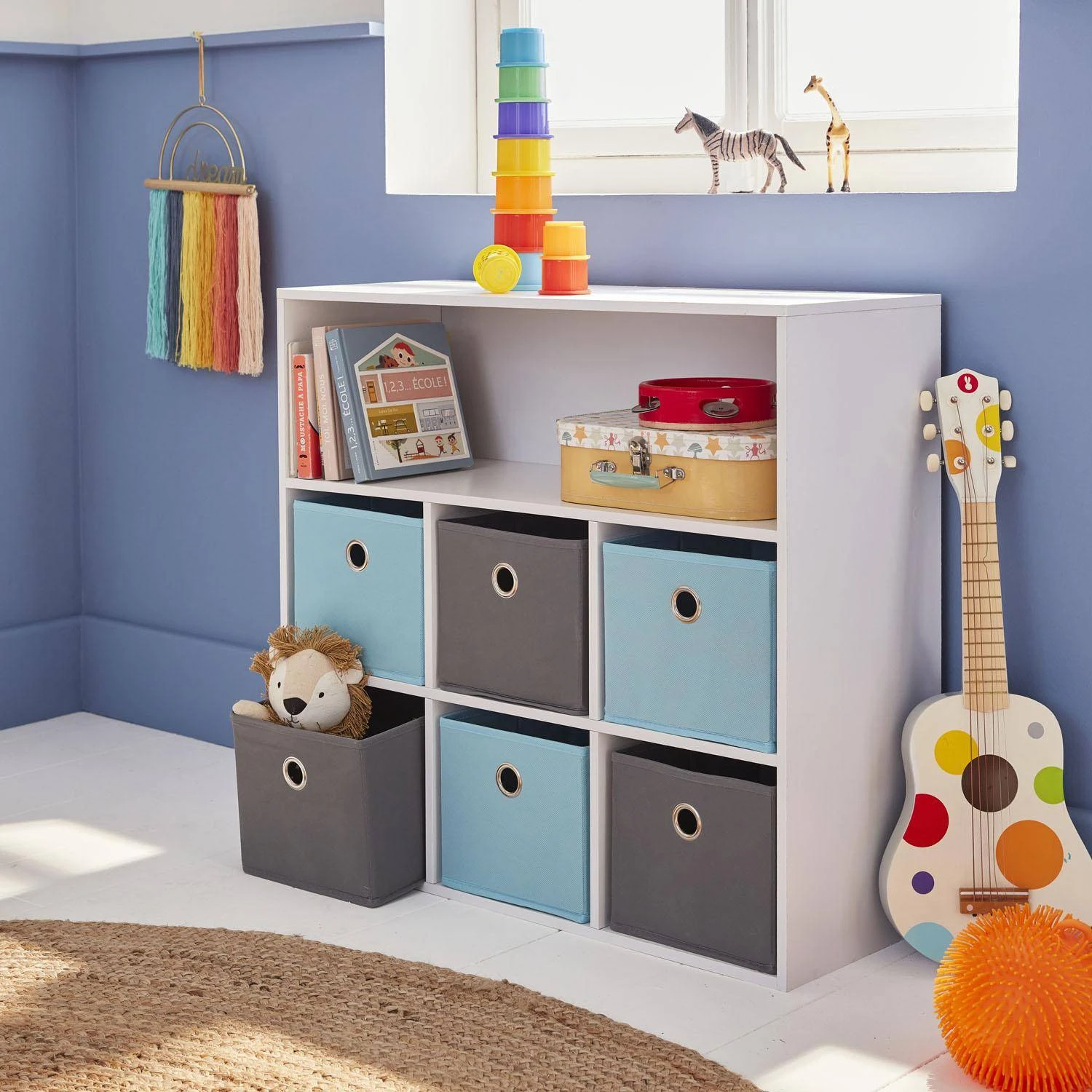 Meuble Rangement Enfant 6 Paniers Couleur : Bleu 1 Meuble Rangement Enfant 6 Paniers Couleur : Bleu