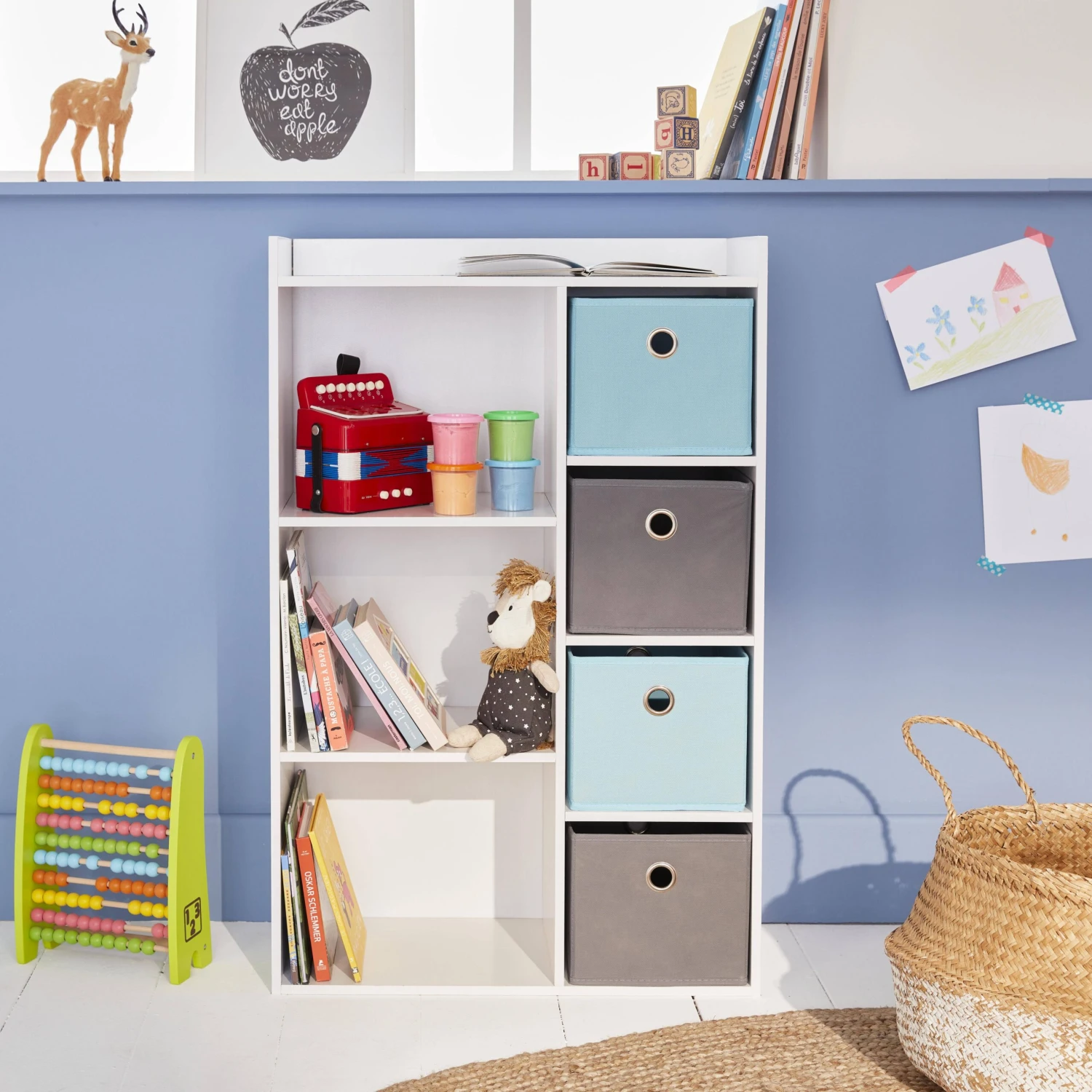 Meuble Rangement Enfant 4 Paniers Couleur : Bleu 1 Meuble Rangement Enfant 4 Paniers Couleur : Bleu