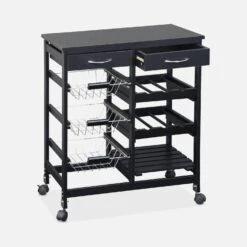 Desserte Cuisine Effet Bois à Roulettes 65 X 35 Cm Couleur : Noir -Meubles Boutique iktdoublebk 0fb828637c1fad0b11885775a01a7fc3