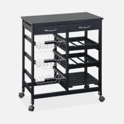 Desserte Cuisine Effet Bois à Roulettes 65 X 35 Cm Couleur : Noir -Meubles Boutique iktdoublebk 105cb3dde2d63b0fa41d31f47c8f79af