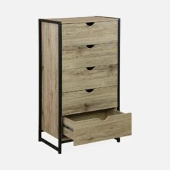 Commode Industrielle Effet Bois Et Métal 5 Tiroirs -Meubles Boutique ilfchest5dbn 39b8d939a6864e49833801213bf6d43f