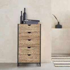 Commode Industrielle Effet Bois Et Métal 5 Tiroirs