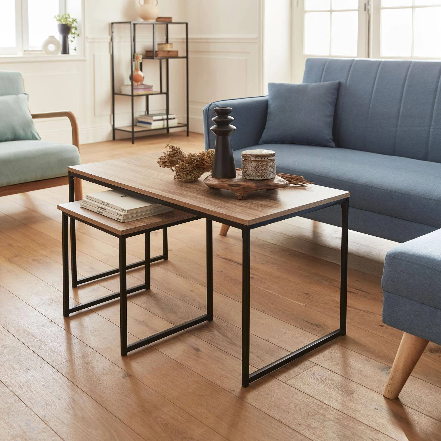 Table Basse Gigogne Encastrable Métal Et Effet Bois (lot De 2) 2 Table Basse Gigogne Encastrable Métal Et Effet Bois (lot De 2) – Image 2
