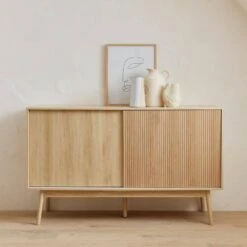 Buffet Scandinave Effet Bois 2 Portes 150 Cm Couleur : Bois Clair