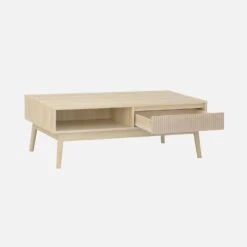 Table Basse Scandinave Décor Bois Rainuré 2 Niches, 1 Tiroir Couleur : Naturel -Meubles Boutique ilincoftable 5f96ef8f0bbcbf898379eb23be7110d1