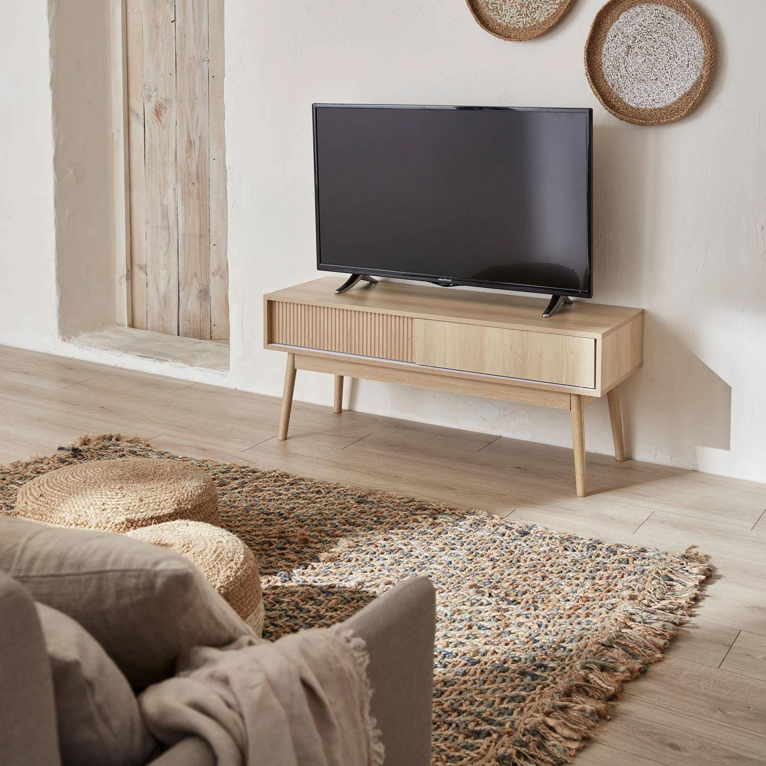 Meuble TV Scandinave Effet Bois 2 Portes 115 Cm Couleur : Bois 1 Meuble TV Scandinave Effet Bois 2 Portes 115 Cm Couleur : Bois