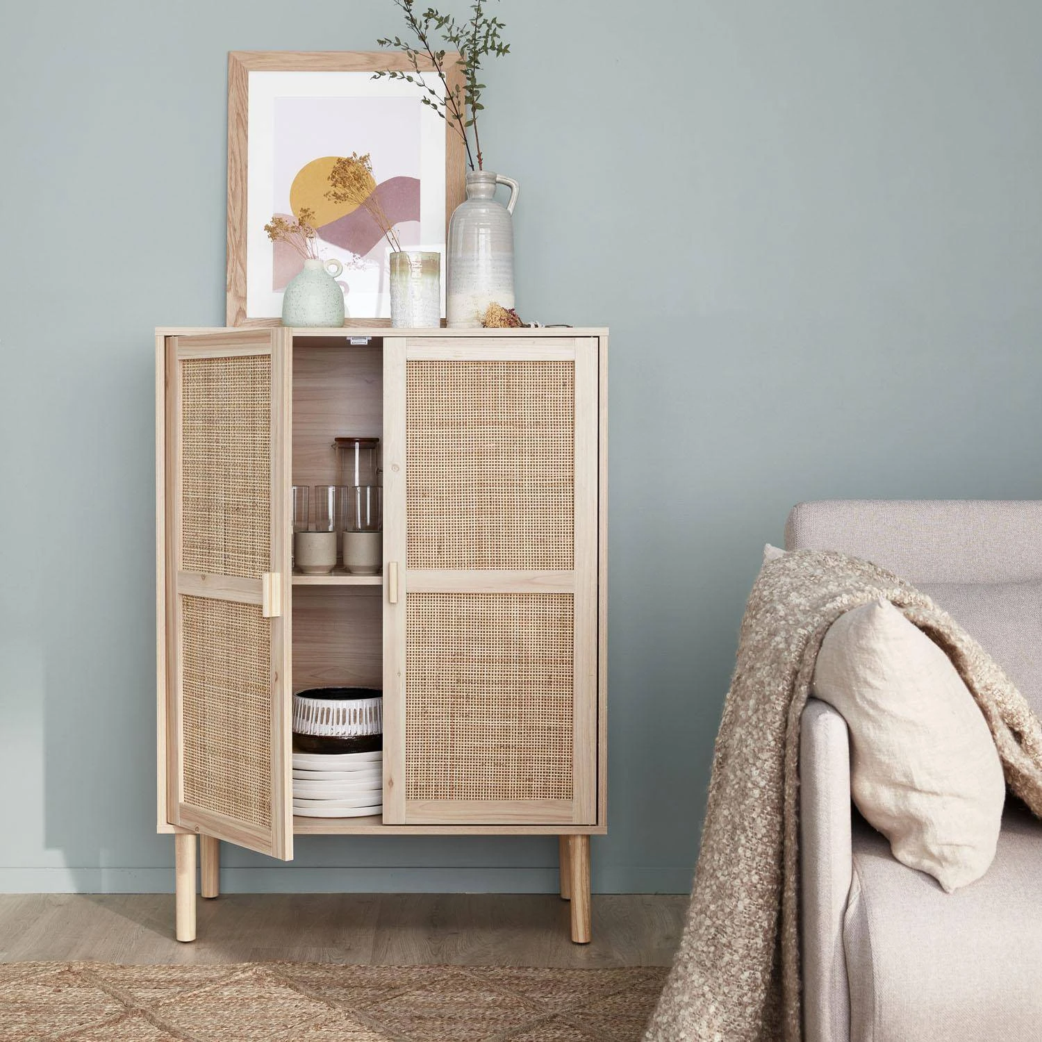 Buffet Cannage Et Effet Bois 2 Portes 80 Cm 2 Buffet Cannage Et Effet Bois 2 Portes 80 Cm – Image 2