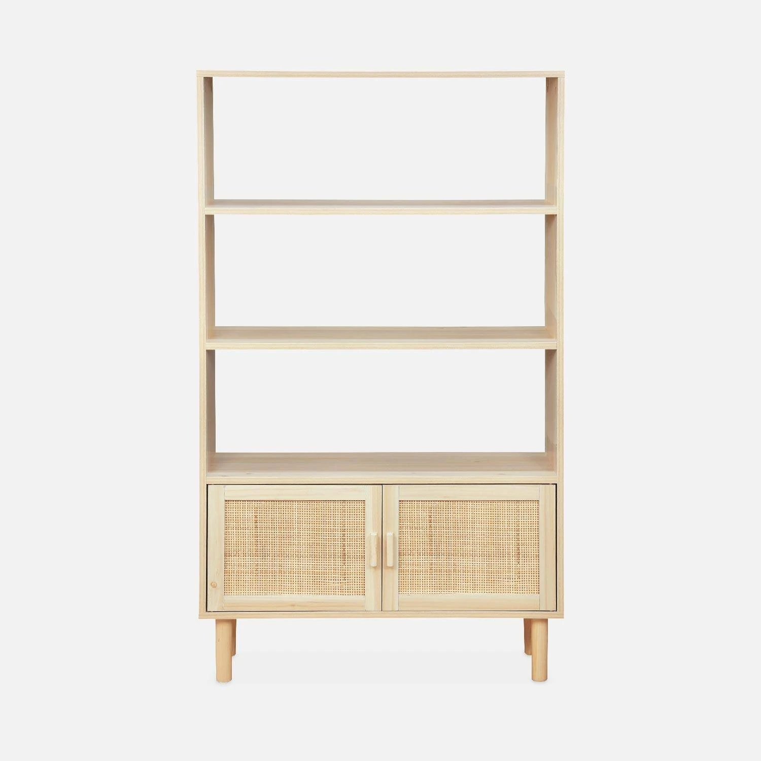 Etagère Bibliothèque Cannage Et Effet Bois 3 Niveaux 2 Portes 4 Etagère Bibliothèque Cannage Et Effet Bois 3 Niveaux 2 Portes – Image 4