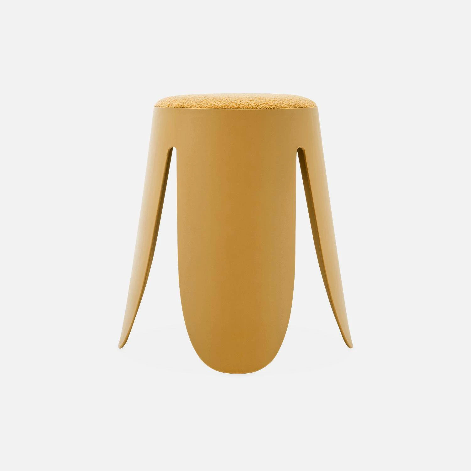 Set De 2 Tabourets Empilables, Bouclette Texturée Couleur : Moutarde 2 Set De 2 Tabourets Empilables, Bouclette Texturée Couleur : Moutarde – Image 2