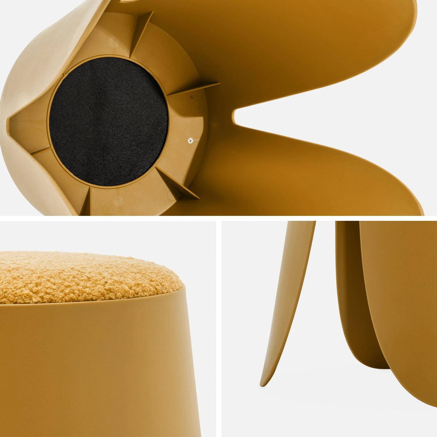 Set De 2 Tabourets Empilables, Bouclette Texturée Couleur : Moutarde 4 Set De 2 Tabourets Empilables, Bouclette Texturée Couleur : Moutarde – Image 4